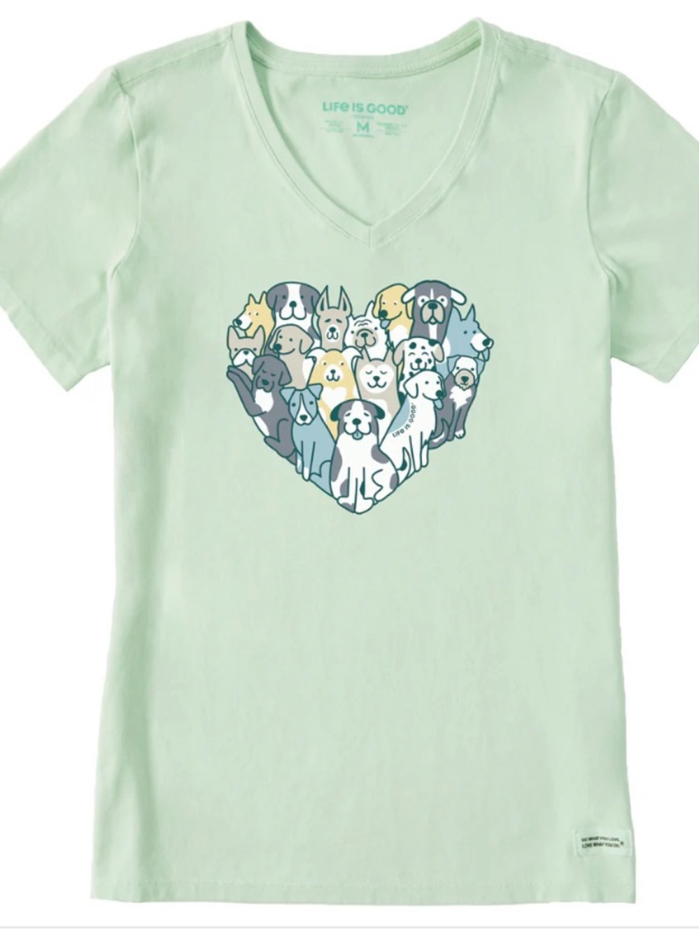 Life Is Good Heart of Dogs Short Sleeve Vee
Women’s Medium Sage Green Graphic T